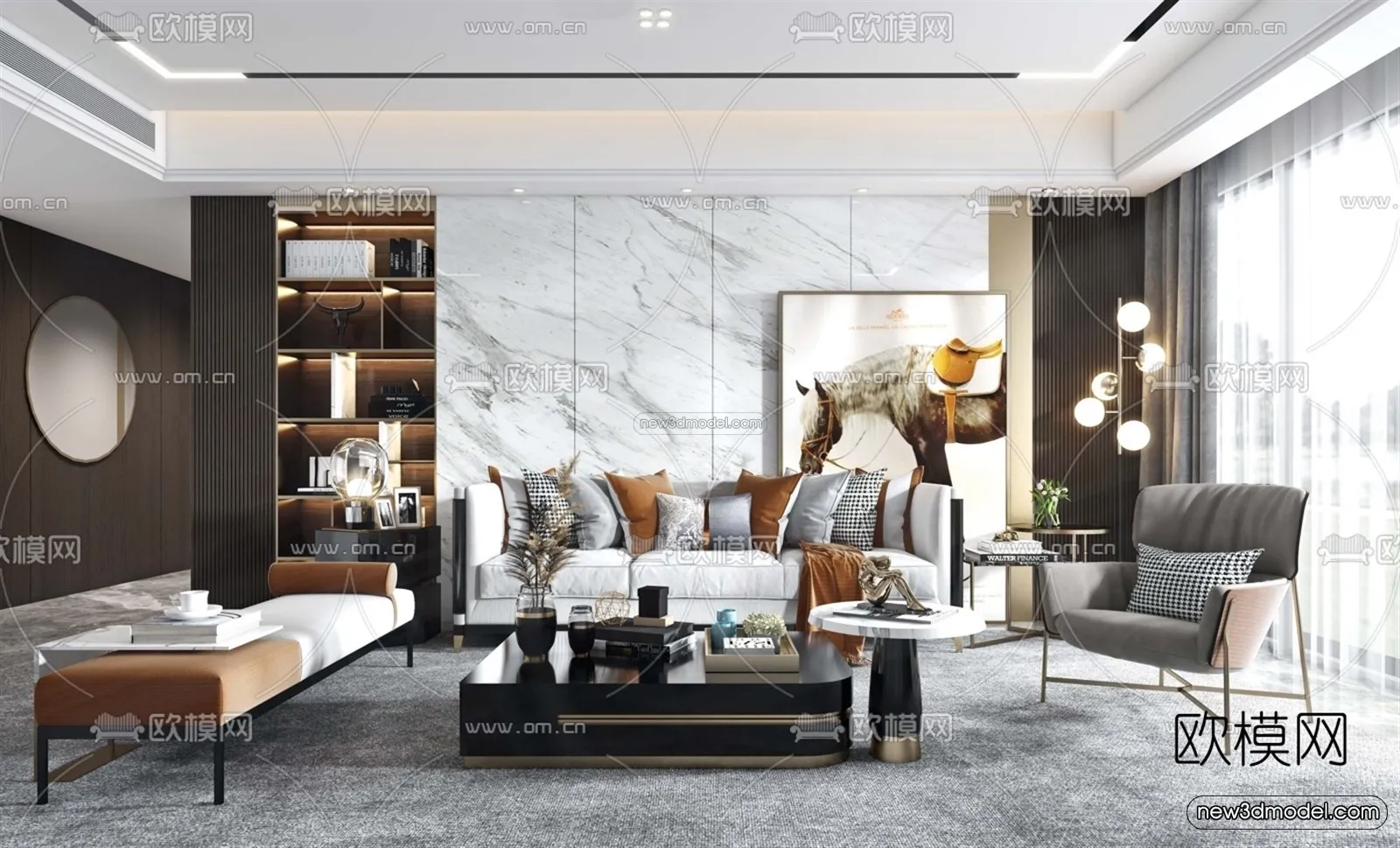 Luxury Style Interior 3D Blocks - Living Room 3D Model - 057