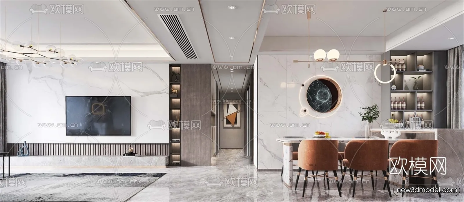 Luxury Style Interior 3D Blocks - Living Room 3D Model - 060