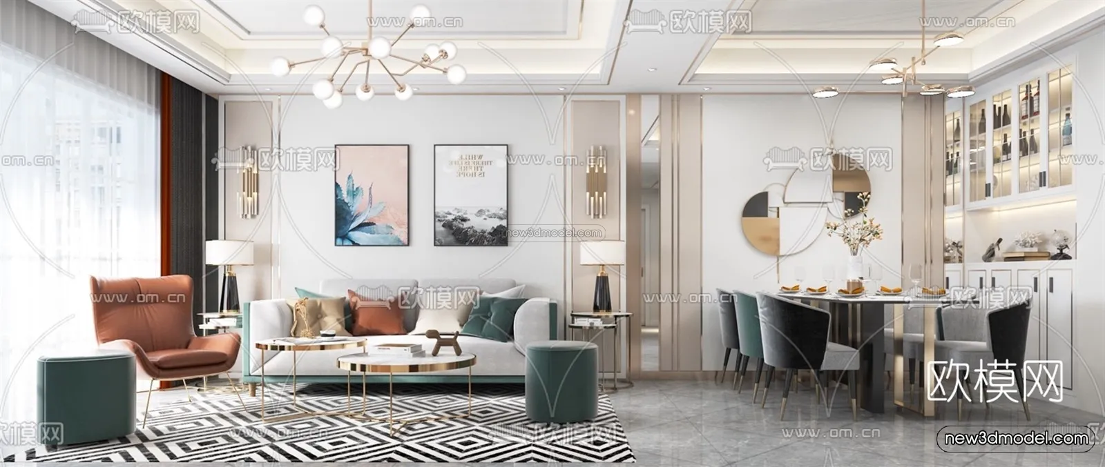 Luxury Style Interior 3D Blocks - Living Room 3D Model - 066