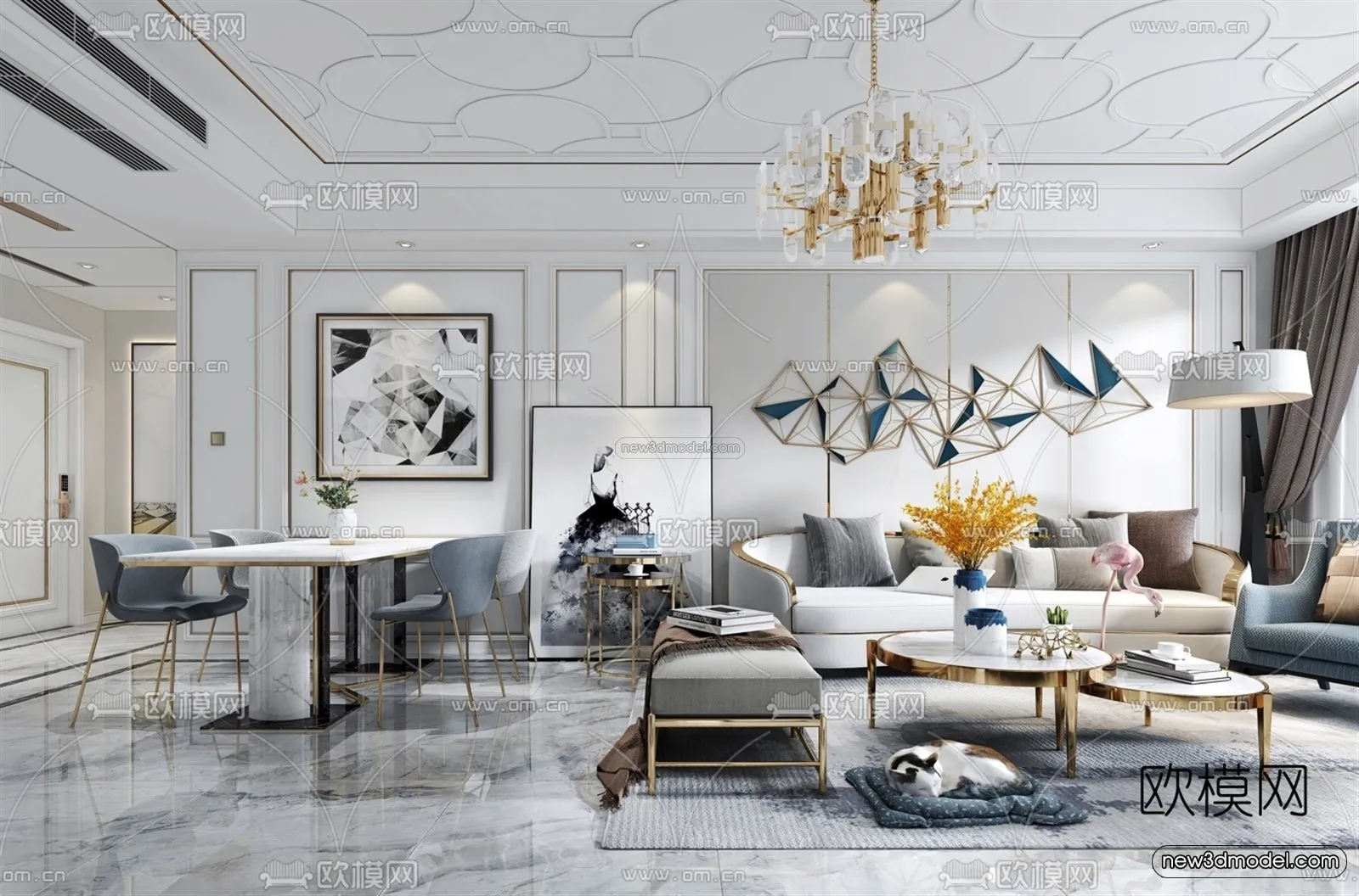 Luxury Style Interior 3D Blocks - Living Room 3D Model - 069