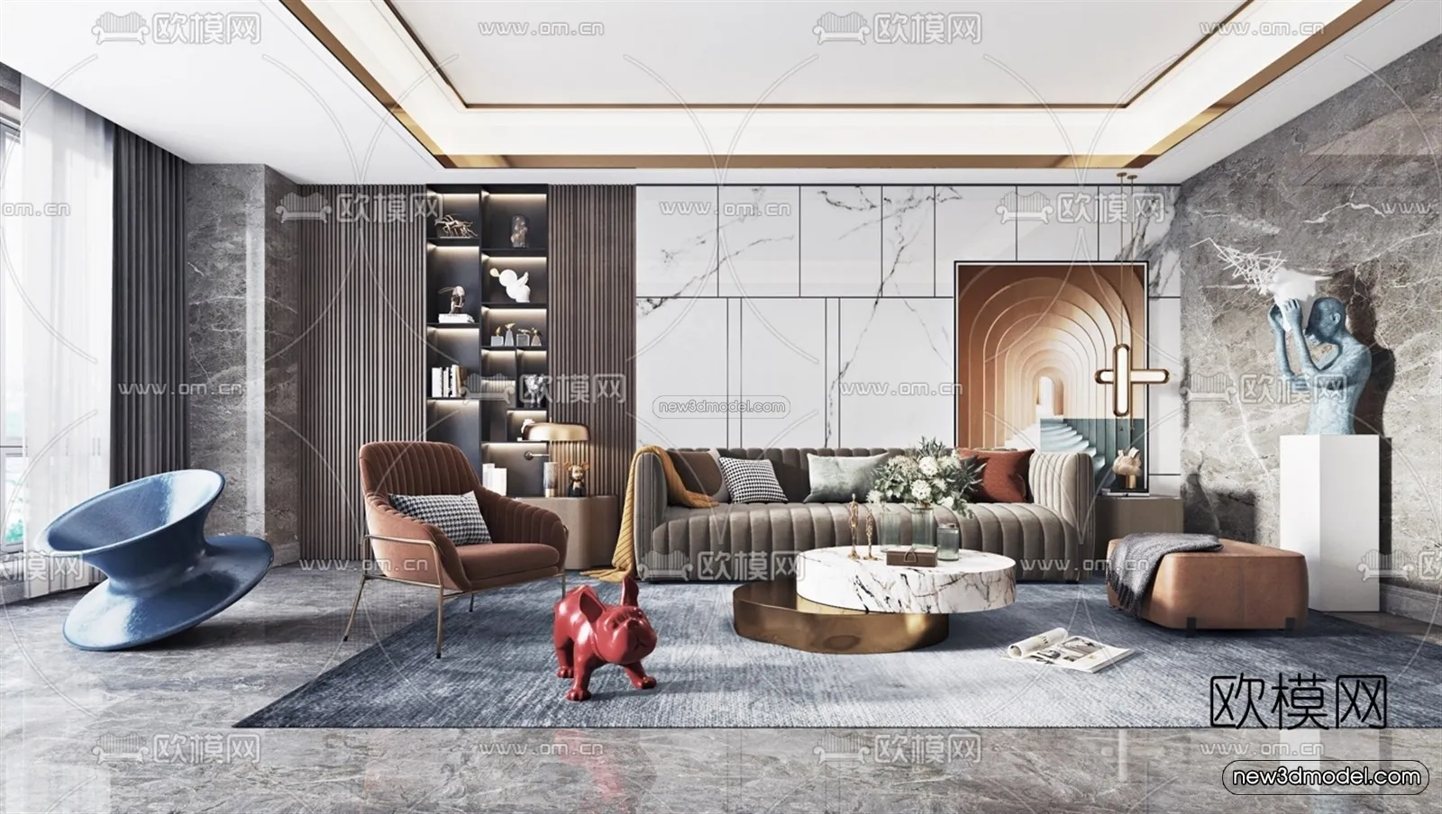 Luxury Style Interior 3D Blocks - Living Room 3D Model - 081