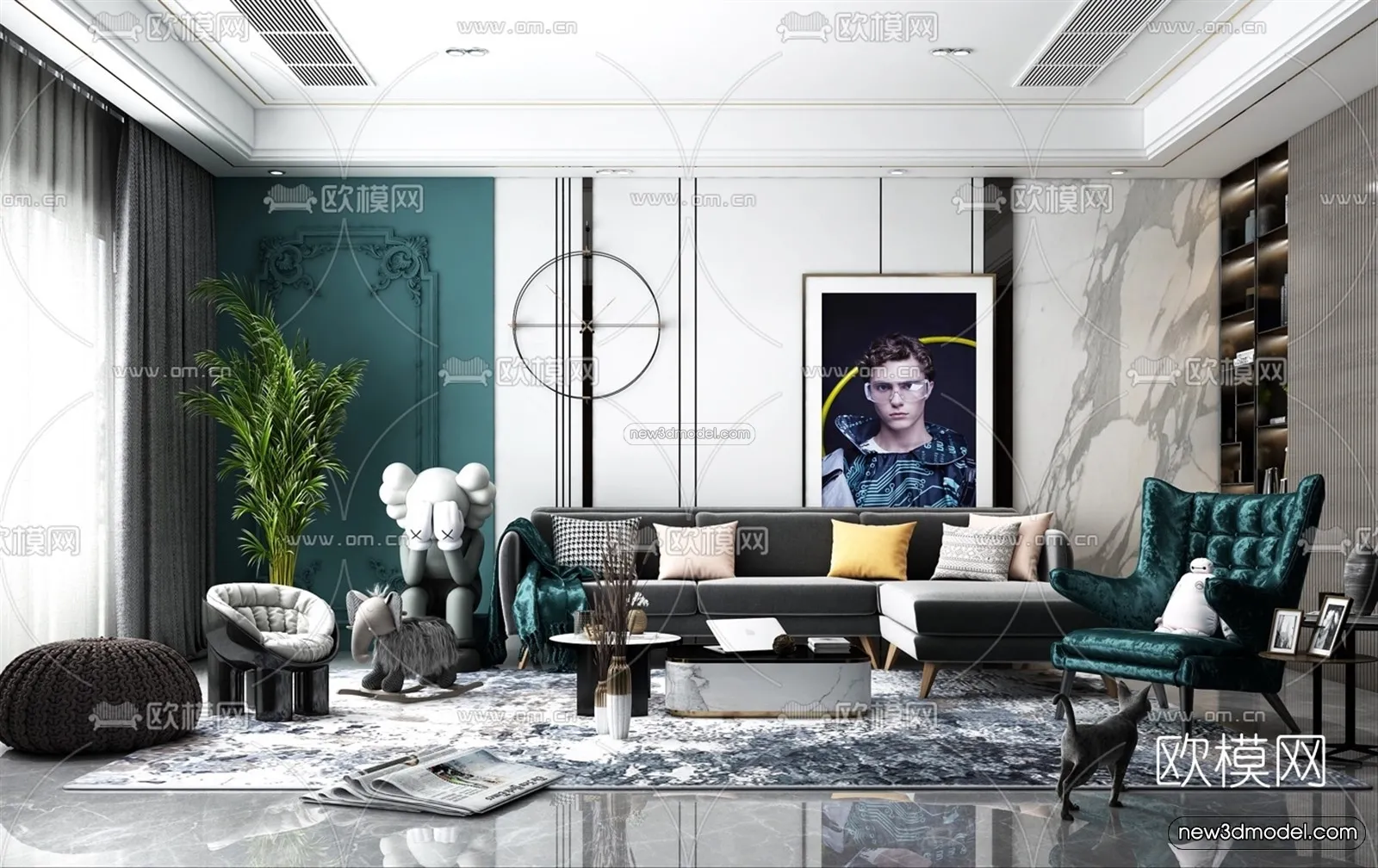 Luxury Style Interior 3D Blocks - Living Room 3D Model - 093