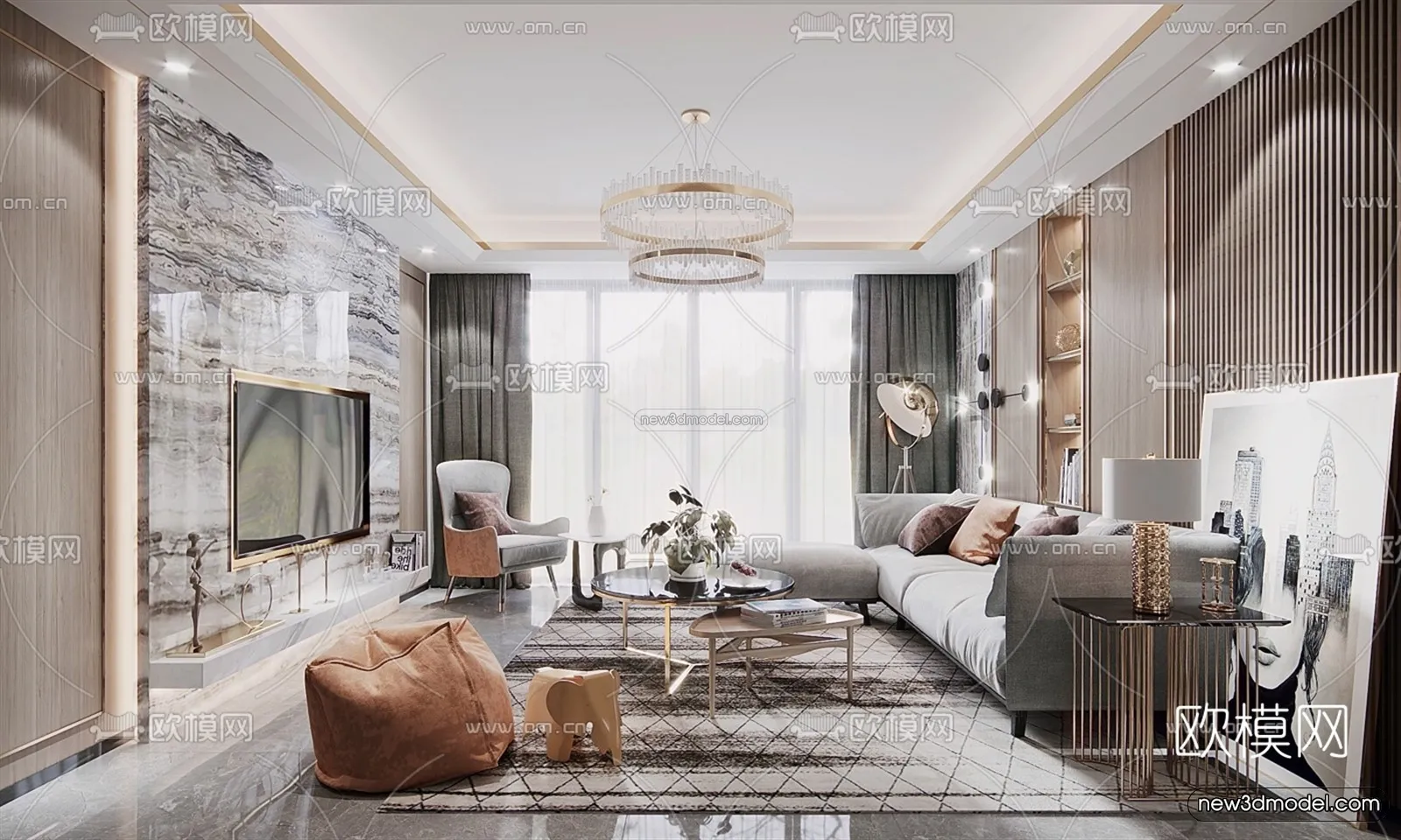 Luxury Style Interior 3D Blocks - Living Room 3D Model - 101