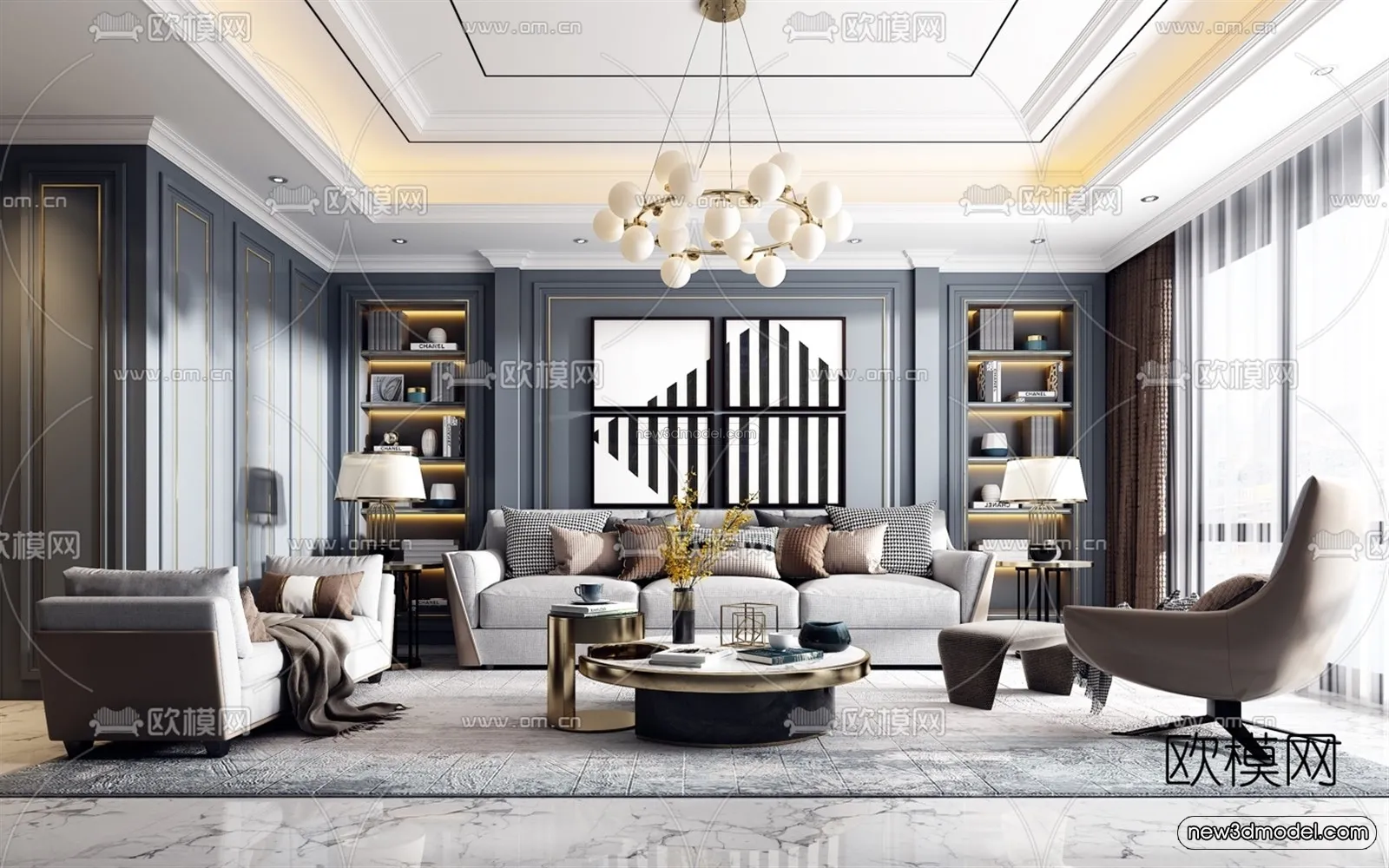 Luxury Style Interior 3D Blocks - Living Room 3D Model - 105