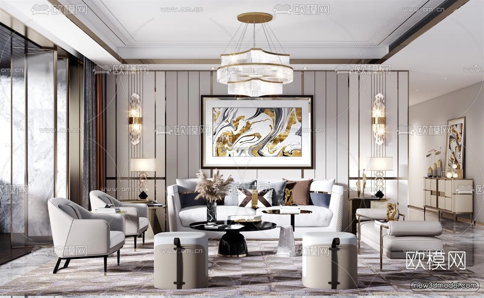 Luxury Style Interior 3D Blocks - Living Room 3D Model - 111