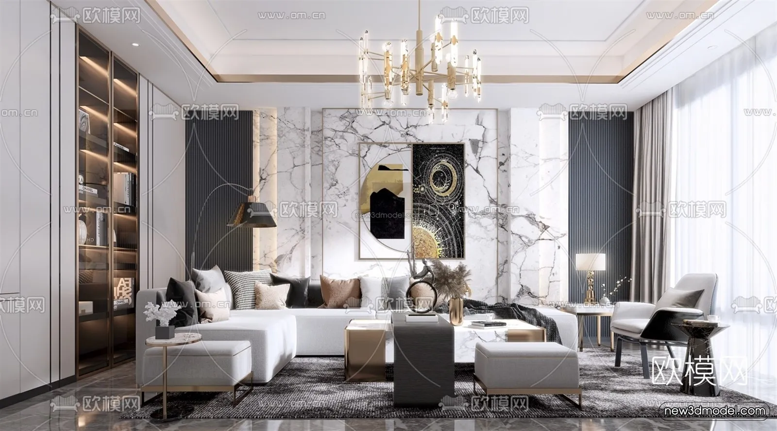 Luxury Style Interior 3D Blocks - Living Room 3D Model - 113