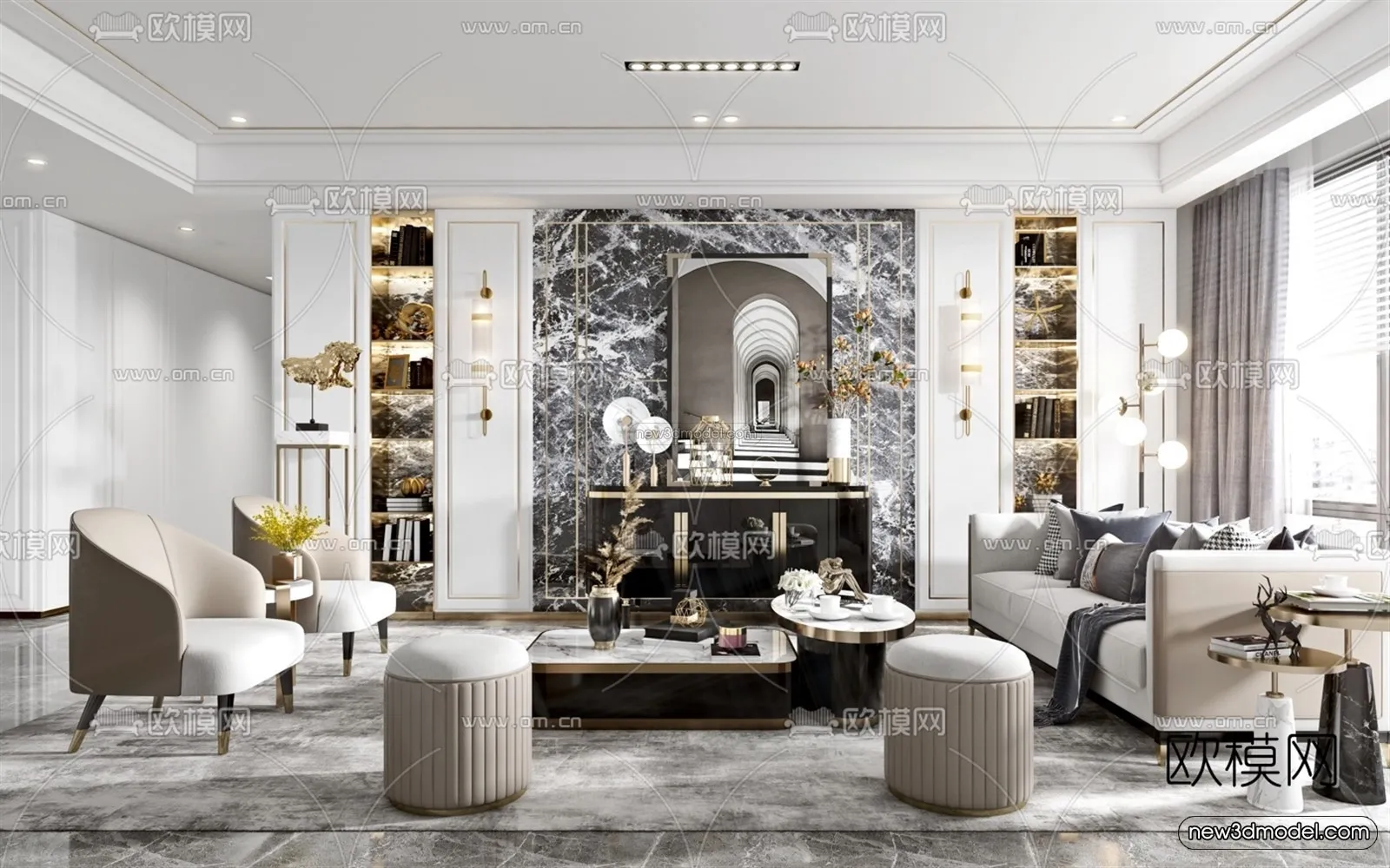 Luxury Style Interior 3D Blocks - Living Room 3D Model - 115