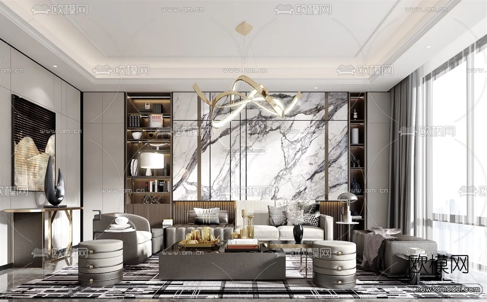 Luxury Style Interior 3D Blocks - Living Room 3D Model - 117