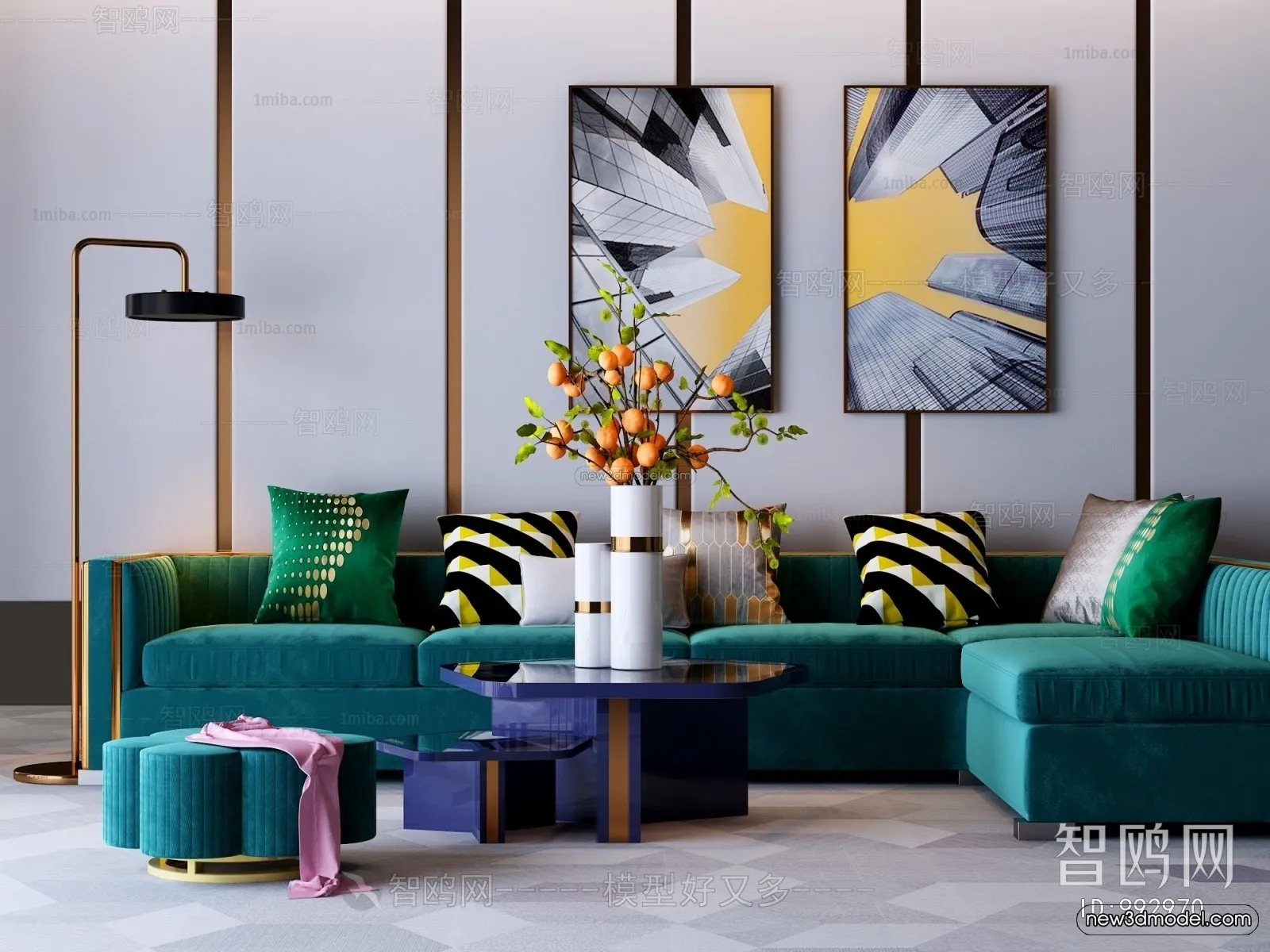 Luxury Style Interior 3D Blocks - Living Room 3D Model - 120