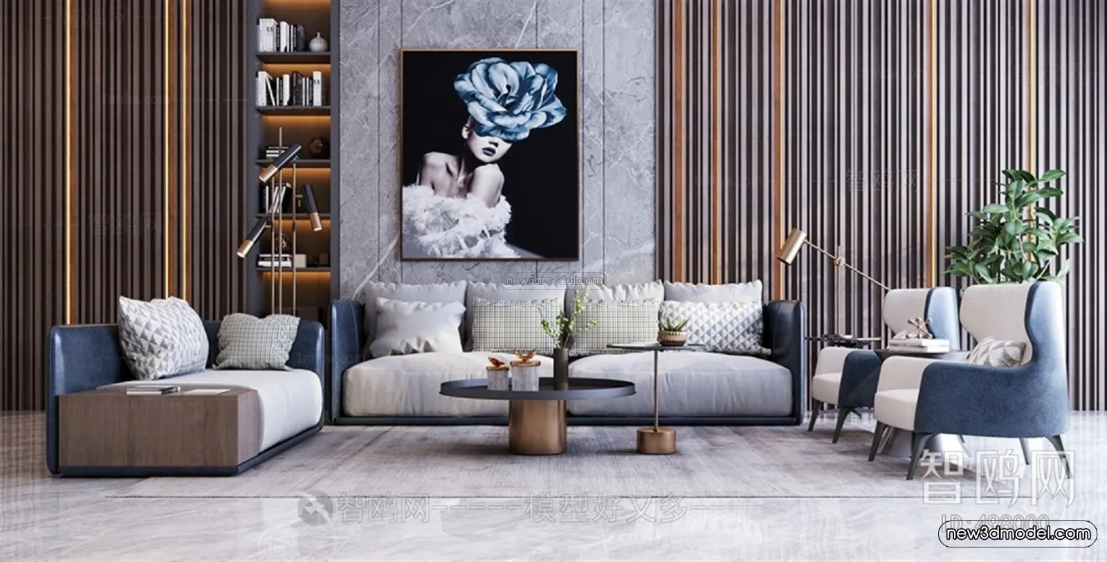 Luxury Style Interior 3D Blocks - Living Room 3D Model - 121