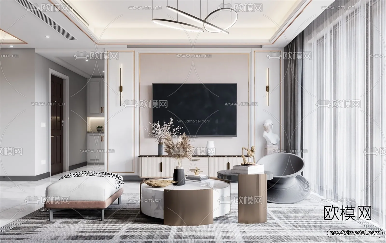 Luxury Style Interior 3D Blocks - Living Room 3D Model - 123