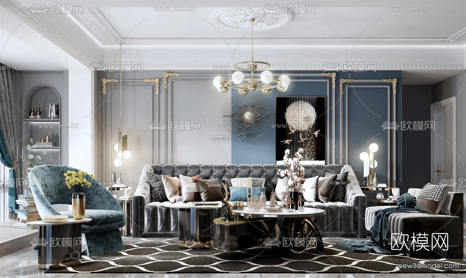 Luxury Style Interior 3D Blocks - Living Room 3D Model - 125