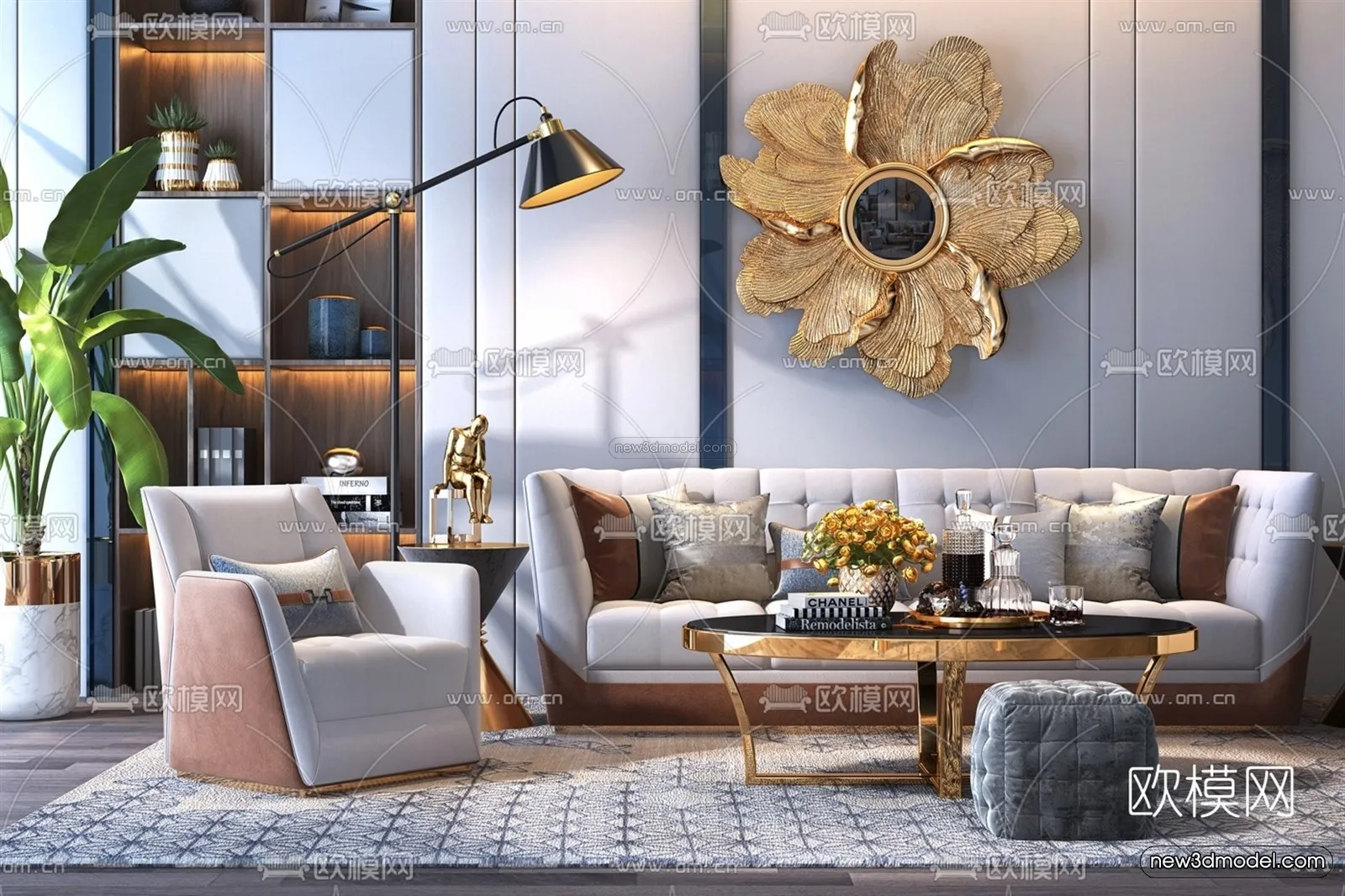 Luxury Style Interior 3D Blocks - Living Room 3D Model - 126