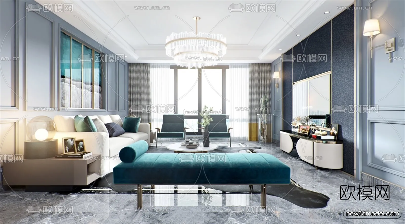 Luxury Style Interior 3D Blocks - Living Room 3D Model - 127