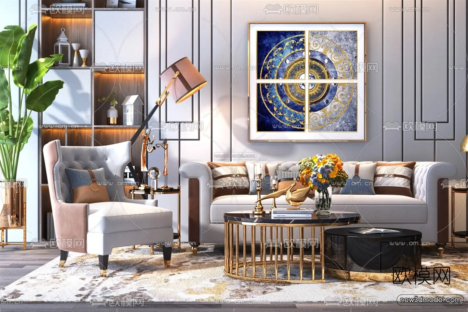 Luxury Style Interior 3D Blocks - Living Room 3D Model - 128