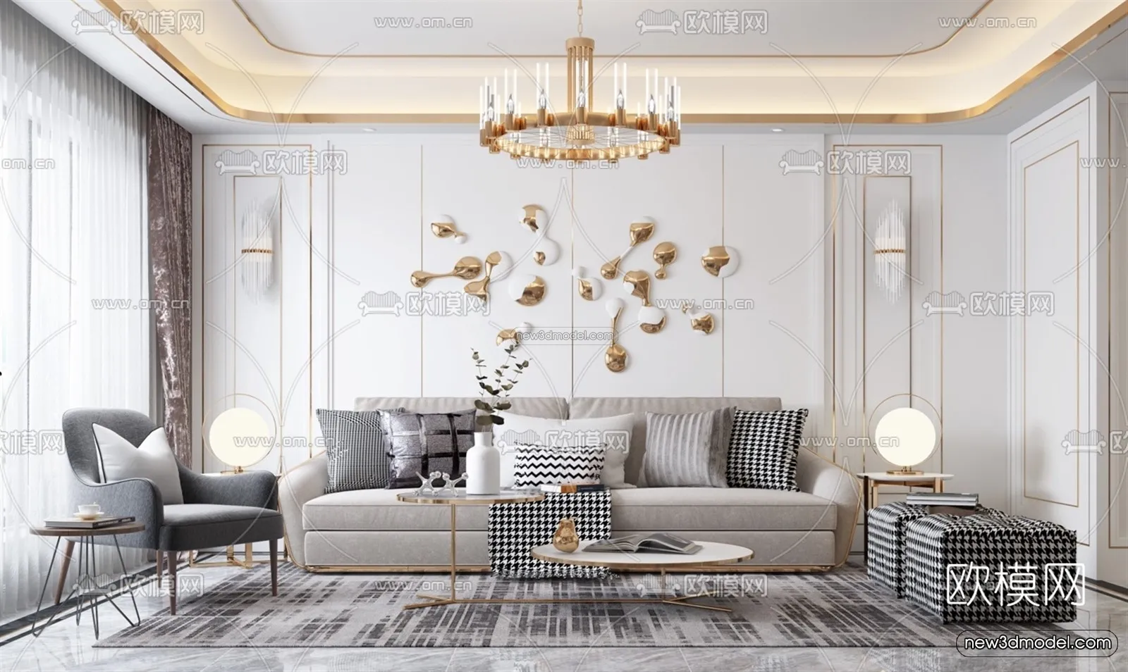 Luxury Style Interior 3D Blocks - Living Room 3D Model - 129