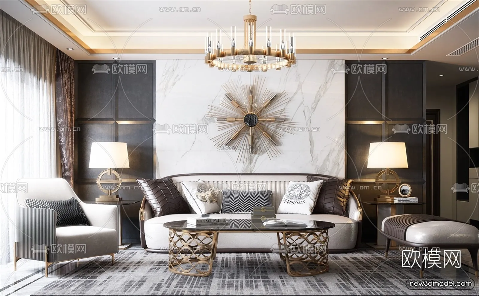 Luxury Style Interior 3D Blocks - Living Room 3D Model - 130