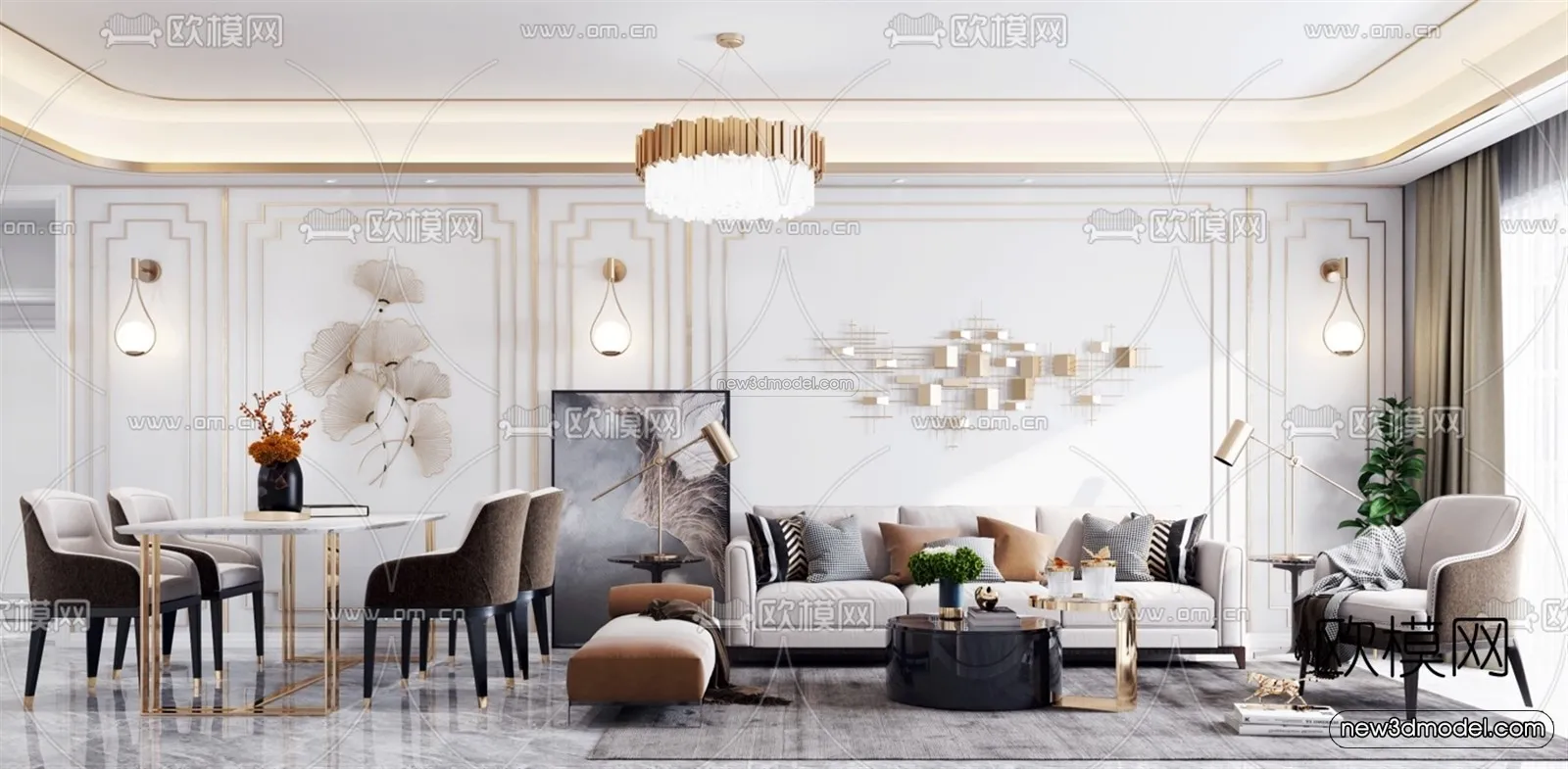 Luxury Style Interior 3D Blocks - Living Room 3D Model - 137
