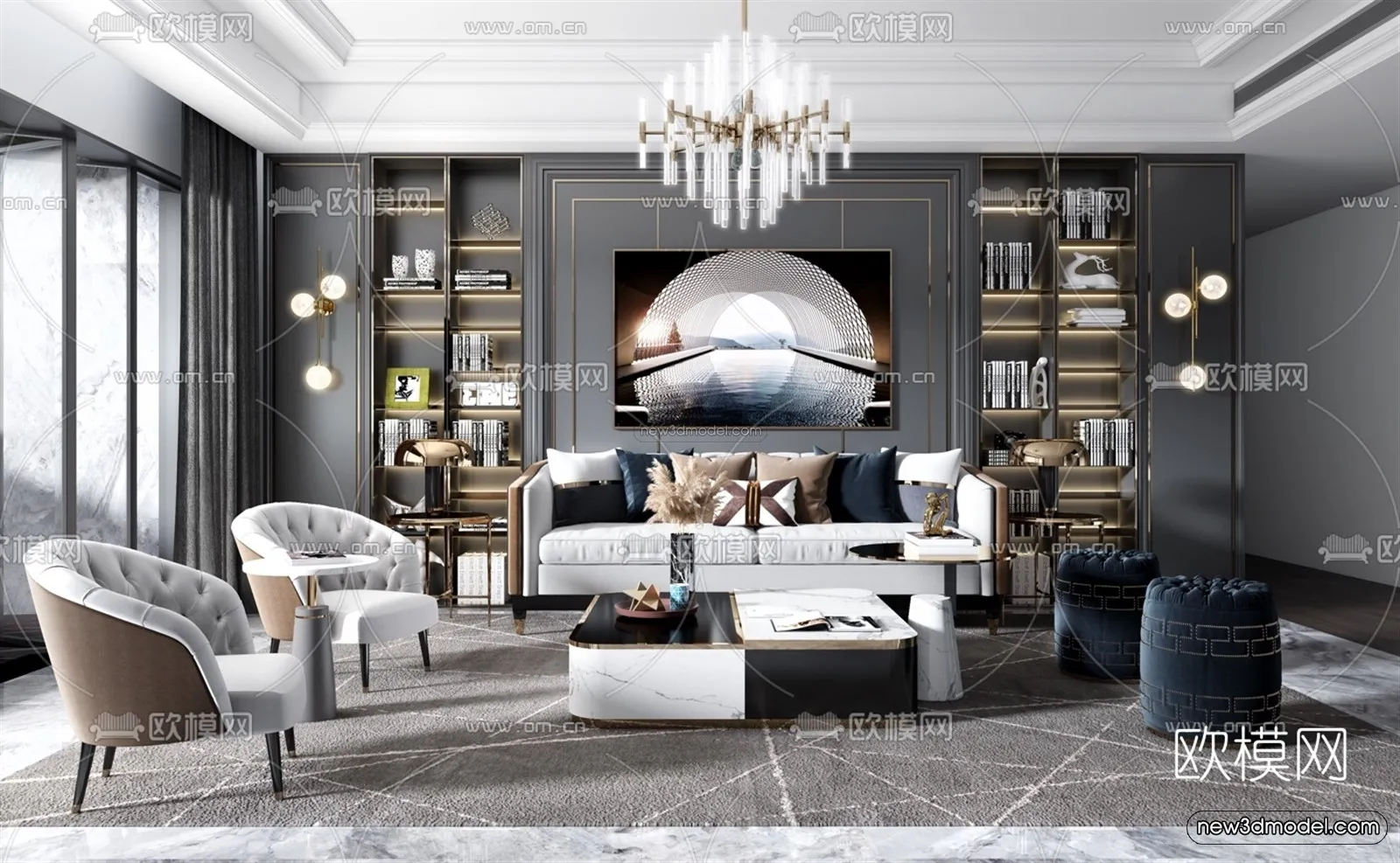 Luxury Style Interior 3D Blocks - Living Room 3D Model - 138