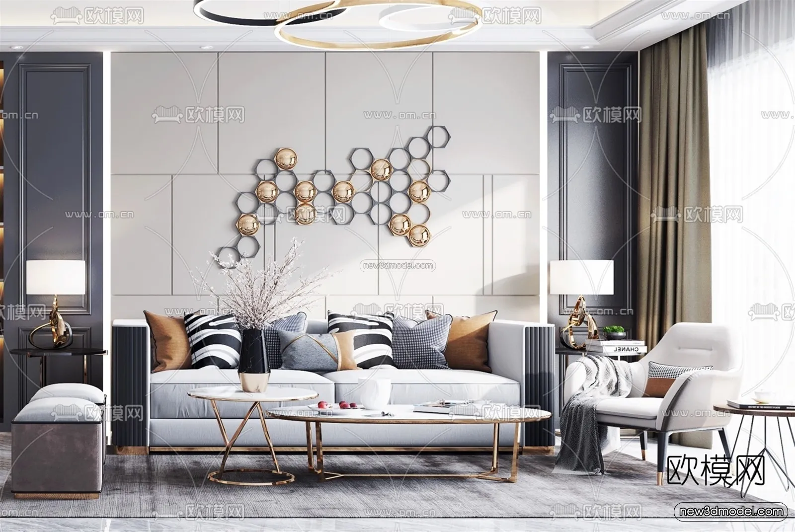 Luxury Style Interior 3D Blocks - Living Room 3D Model - 139