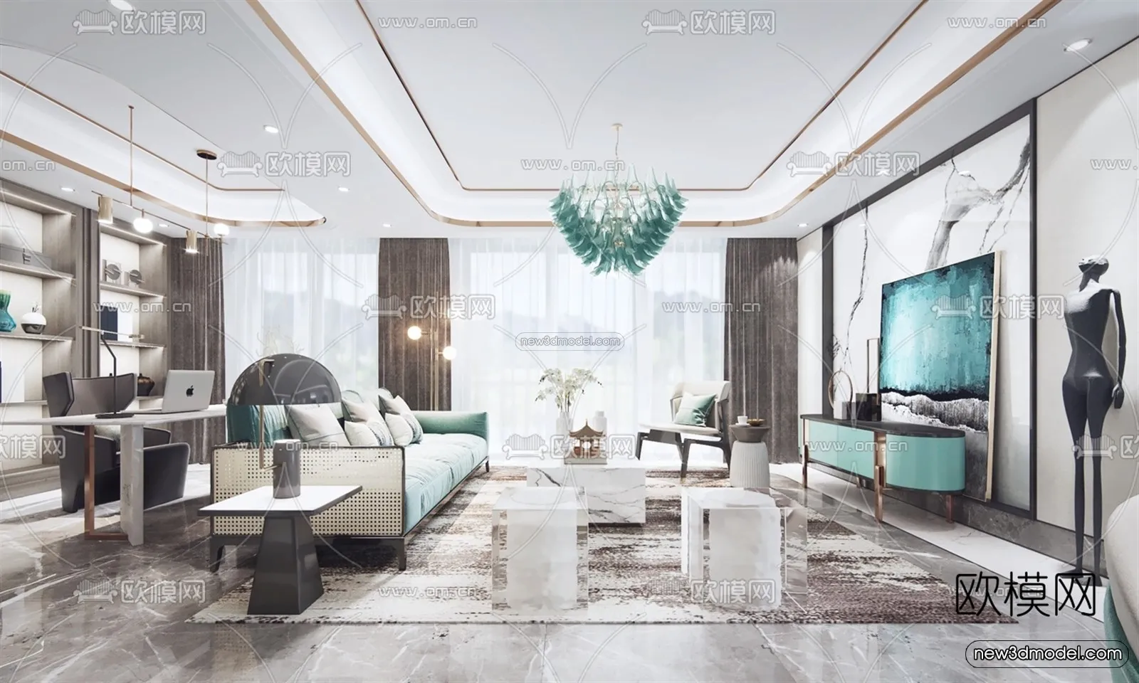 Luxury Style Interior 3D Blocks - Living Room 3D Model - 148