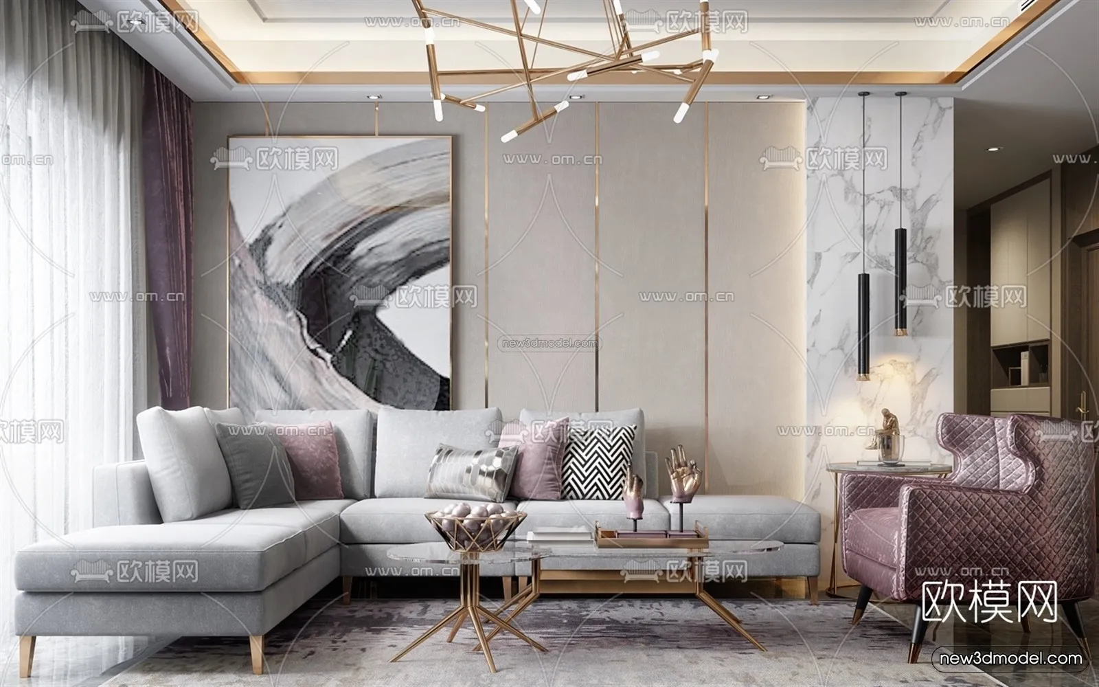 Luxury Style Interior 3D Blocks - Living Room 3D Model - 150