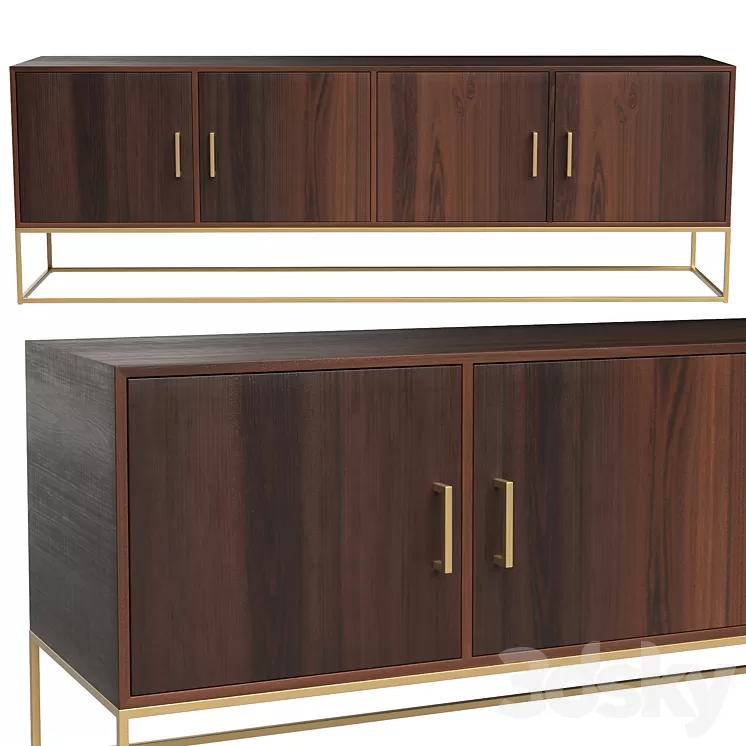 Lyle low cabinet in solid mango wood with doors 3D Model