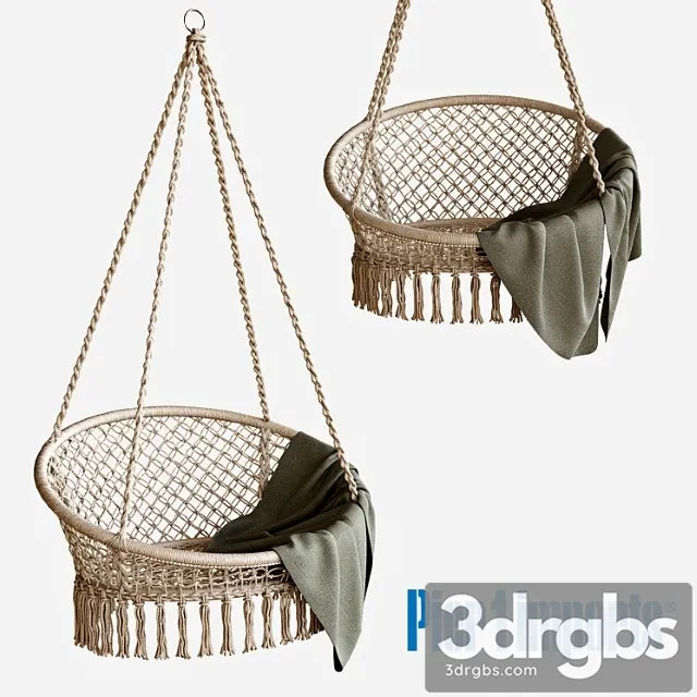 Macrame natural hanging saucer chair 2 3D Model Free