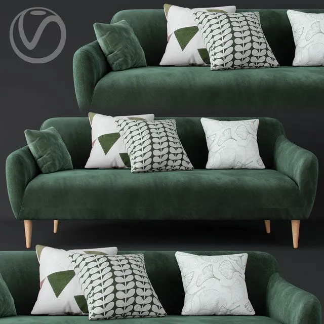 Macy Green Velvet Sofa 3D Model