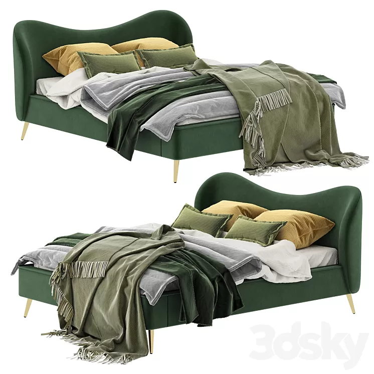 Made Kooper King Size Bed Laurel Green Velvet 3D Model Free