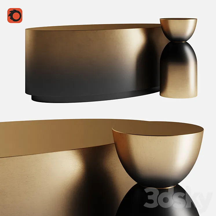 MADE Sulta Coffee Table Brass & Black Ombre Set 3D Model Free