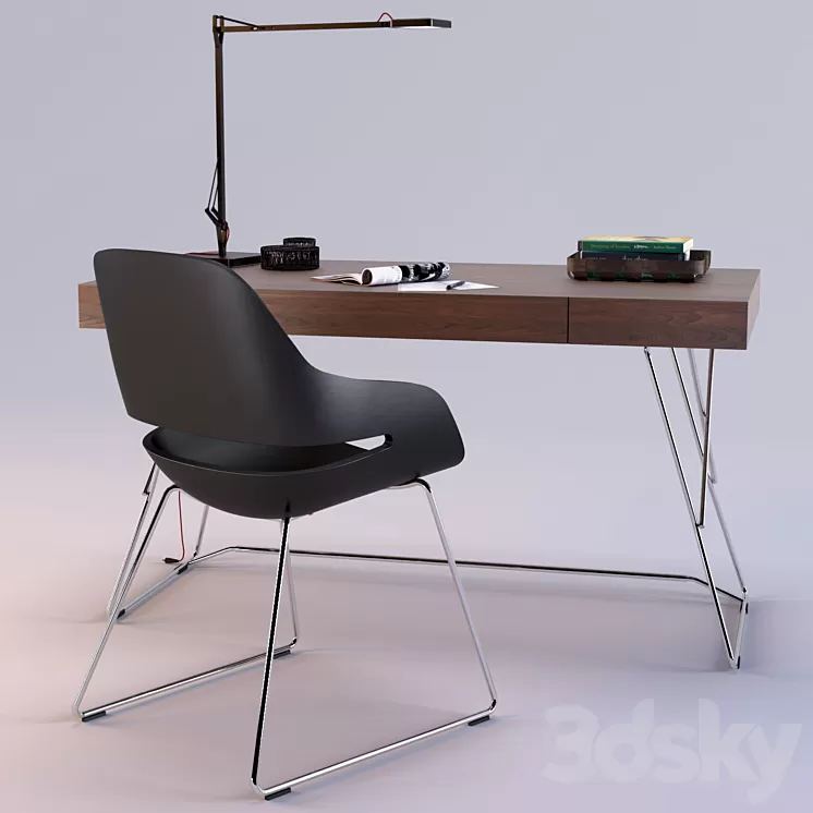 Maestrale Desk & Eva Chair by Zanotta 3D Model