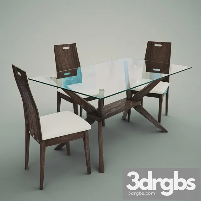 Magna 5-piece dining set with haline chairs 2 3D Model Free