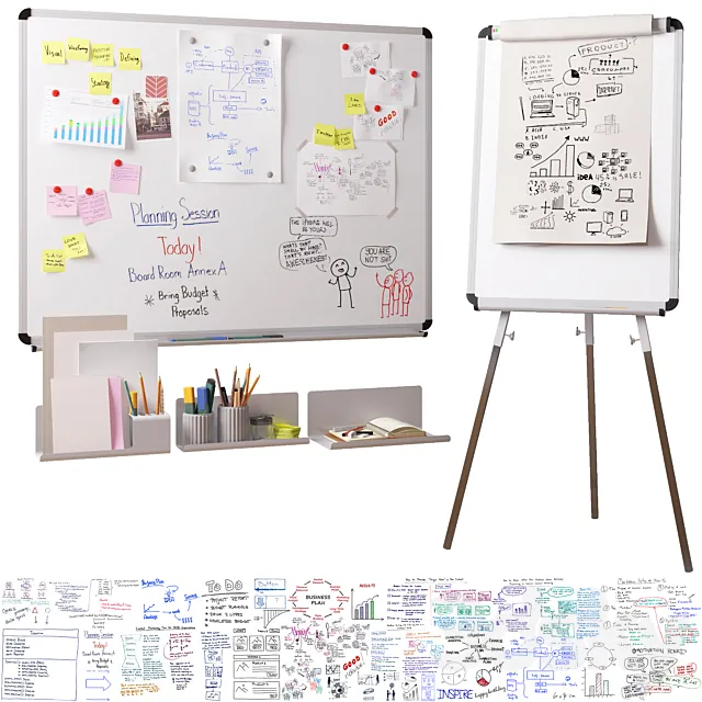 Magnetic whiteboard Flipchart set for creating drawings with a marker 3D Model