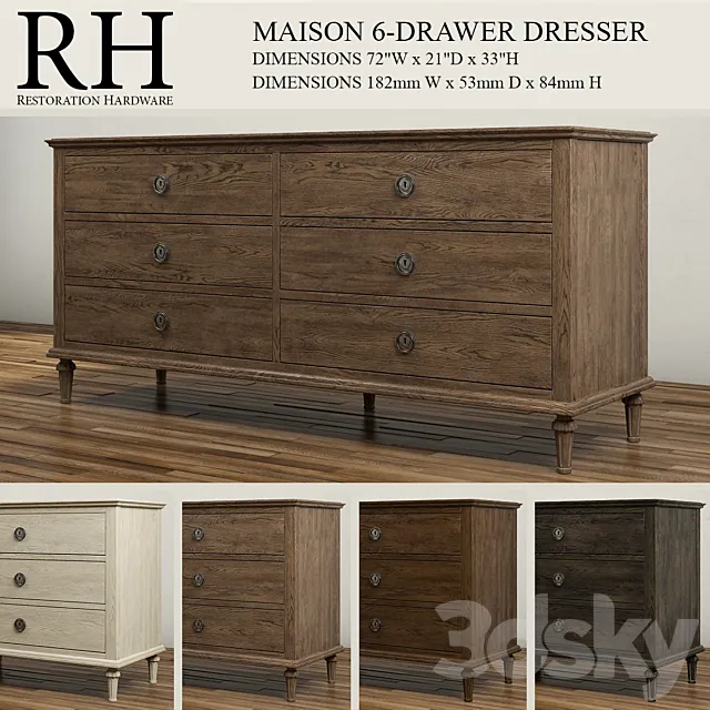 MAISON 6-DRAWER DRESSER 3D Model