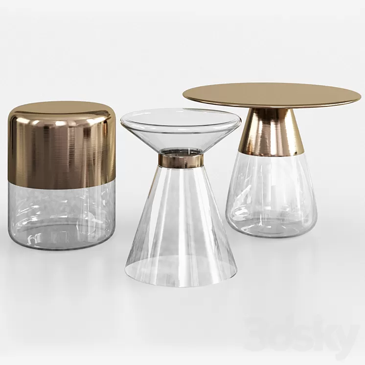 Maisons du Monde glass and gold metal side table 3D Model