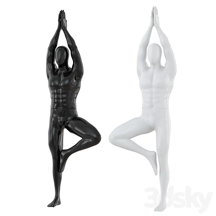 Male abstract mannequin stands in yoga pose 109 3D Model