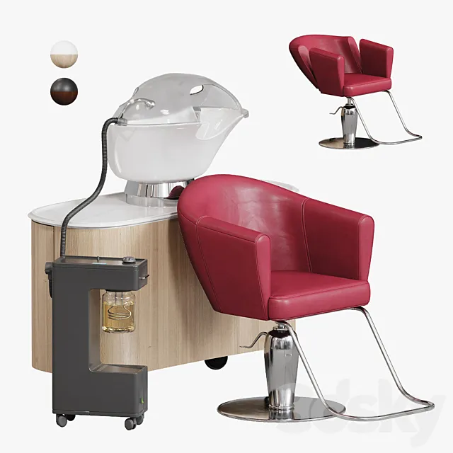 Maletti HUB - Cabinet with hairdressing sink Musette chair 3D Model
