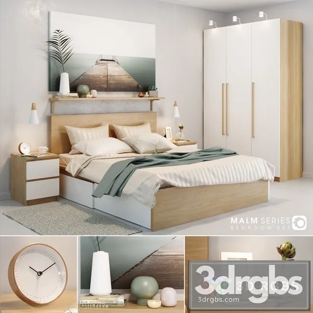 Malm Bedroom Set 3D Model Free
