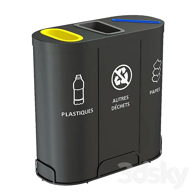 MALMO Office Waste Recycling Bin with 3 Containers 3DModel