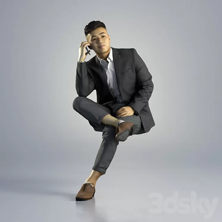 Man Kevin Business Sitting 002 3D Model