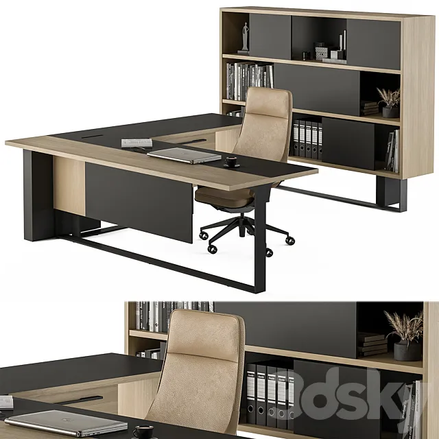 Manager Desk Set - Office Furniture 359 3D Model