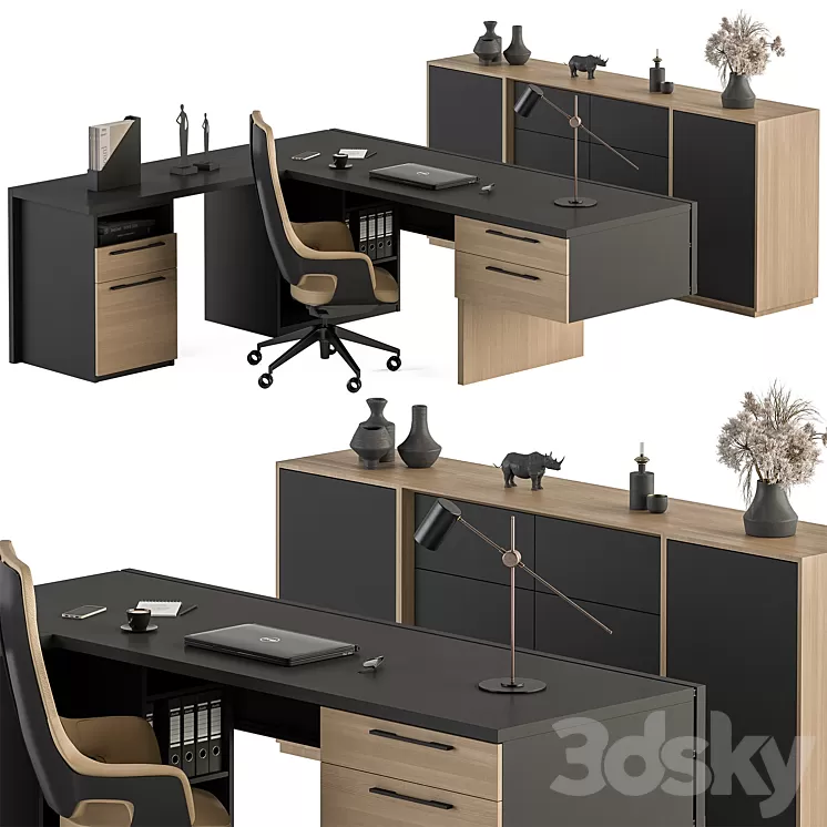 Manager Desk Set - Office Furniture 364 3D Model Free