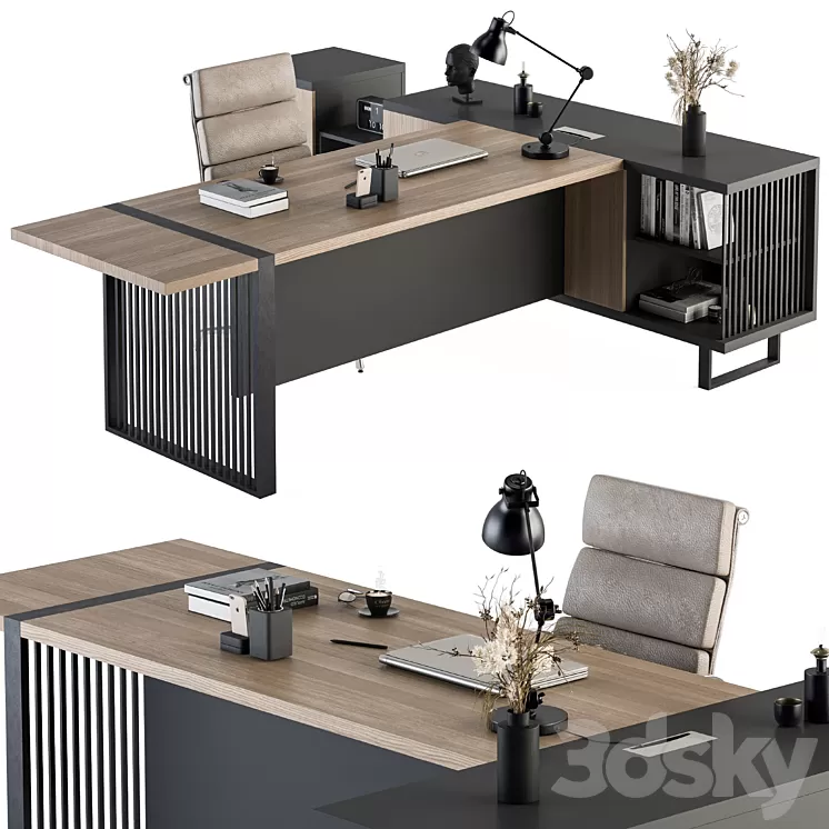 Manager Desk Wood and Black - Office Furniture 264 3D Model Free