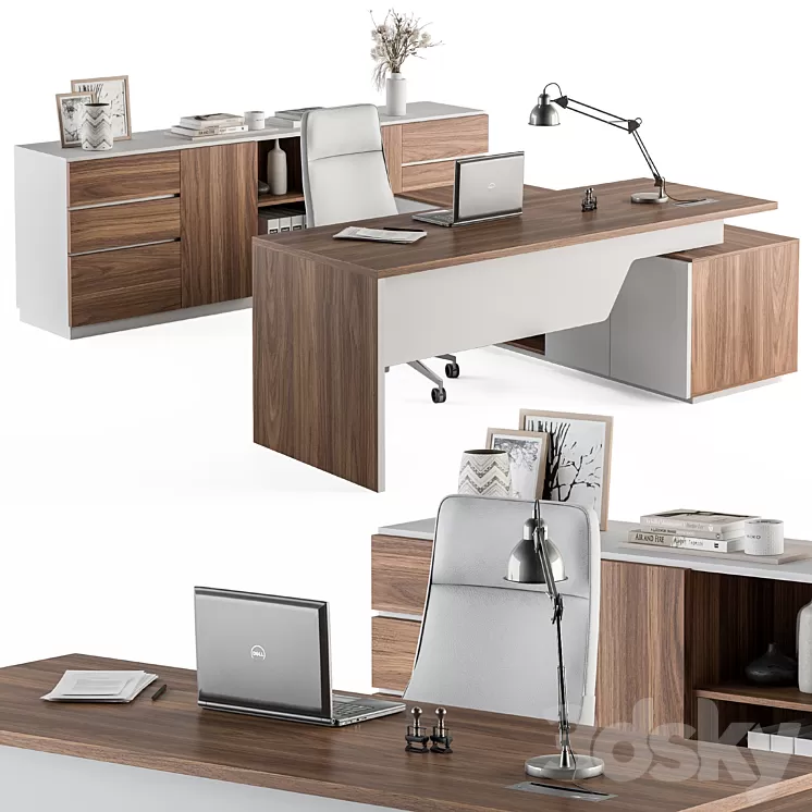 Manager Desk Wood and White - Office Furniture 268 3D Model Free