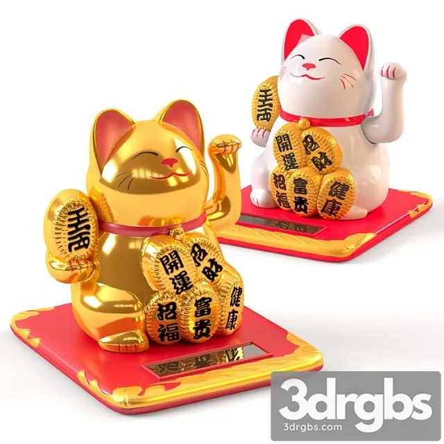 Maneki Neko Cat White And Gold 3D Model Free
