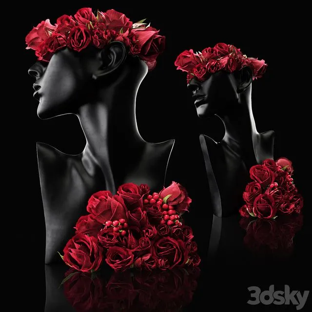 Mannequin Head Bust with a bouquet 3D Model