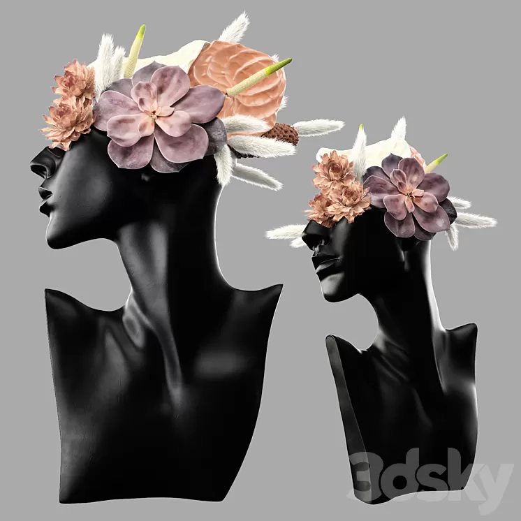 Mannequin Head Bust with a bouquet 3D Model