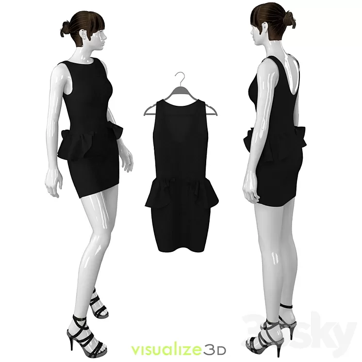 Mannequin with black dress 3D Model