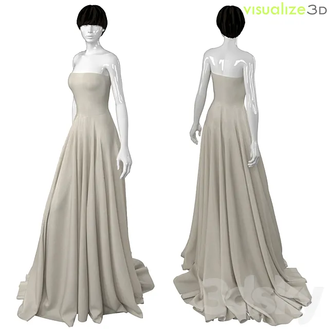 Mannequin with long wedding dress 3D Model